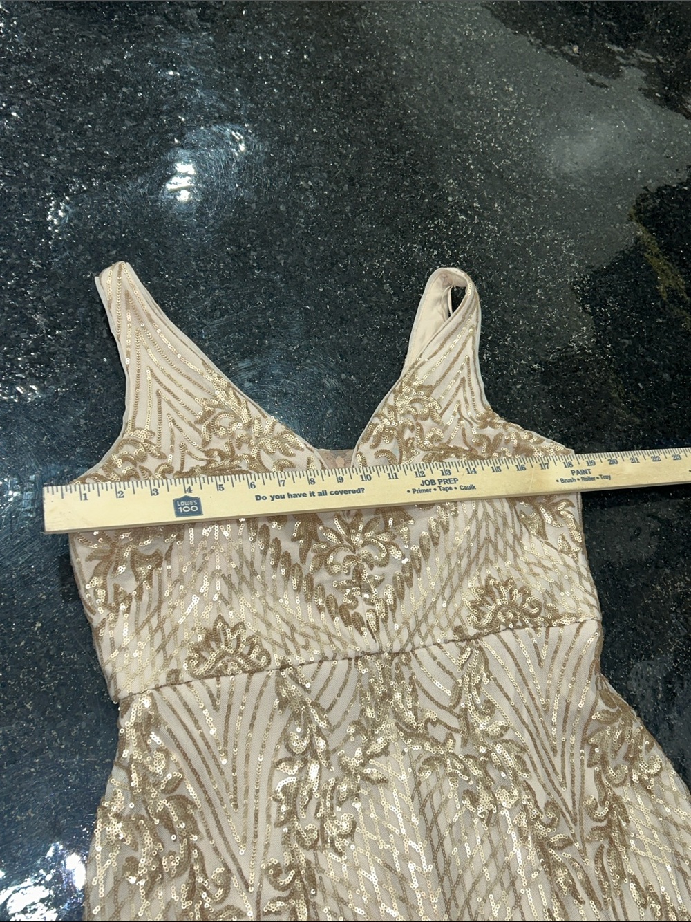 R&M Richards Aurora Dreamscape Evening Gown Ivory & Gold Hand-Beaded W/ Cover 14 - Picture 10 of 11